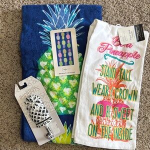 New Pineapple Hook Beach and Kitchen Towel Bundle - Blue and White